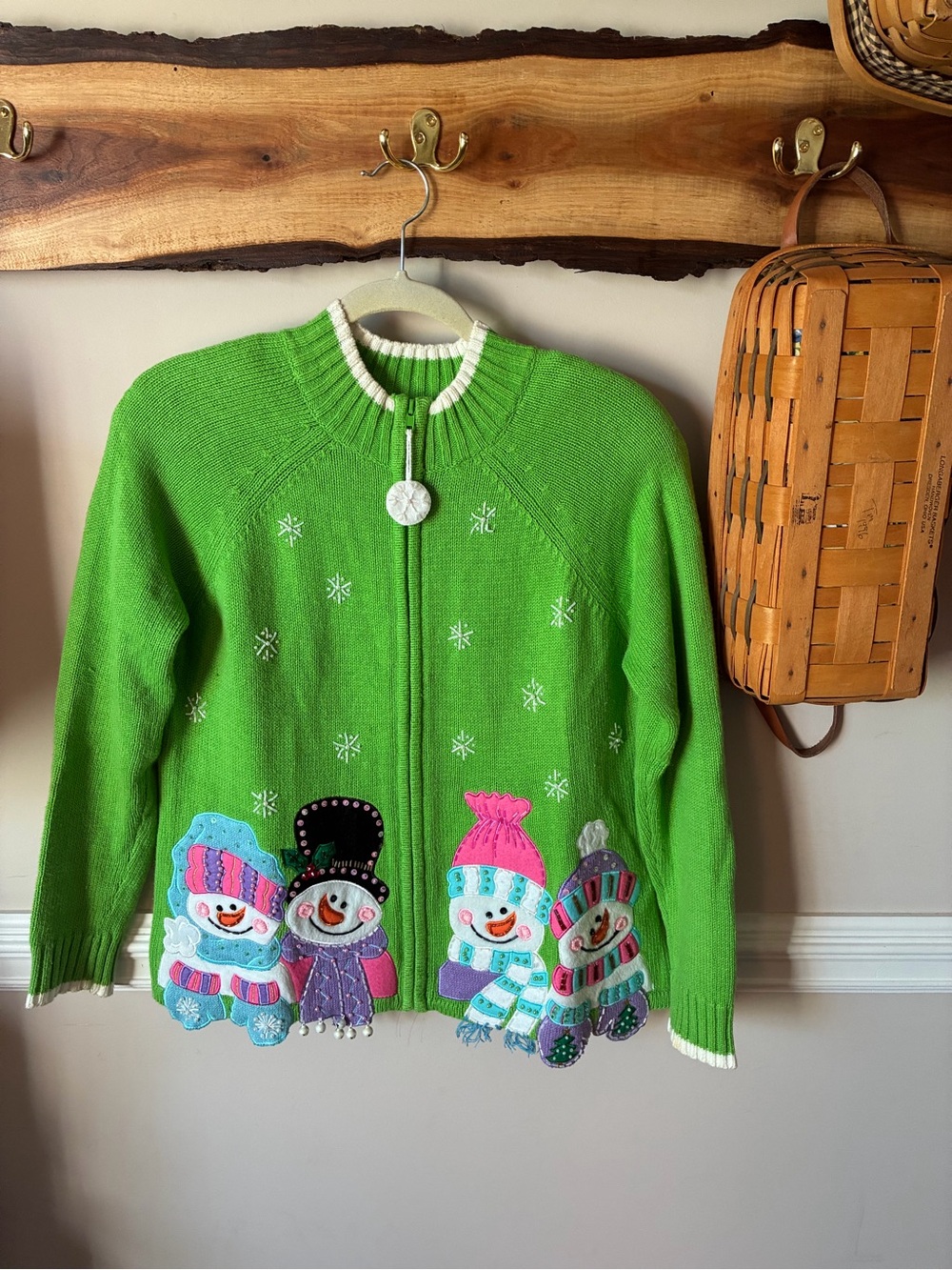 Vintage Tiara International Christmas Grinch Green Snowman Sweater M Medium Ugly